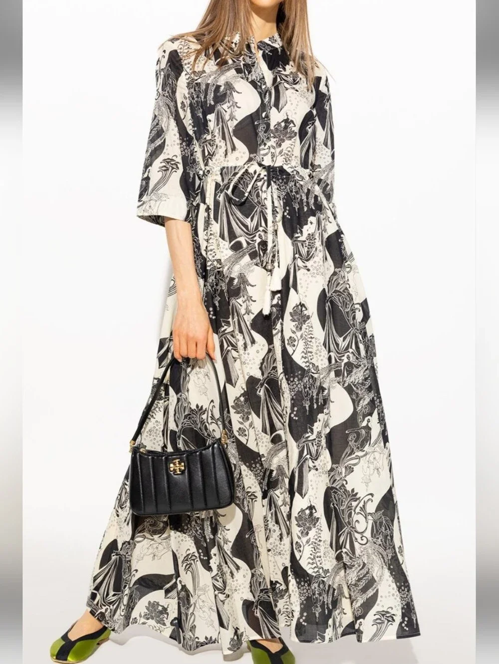 Tory Burch Black & Cream Printed Maxi Dress Sz S/P